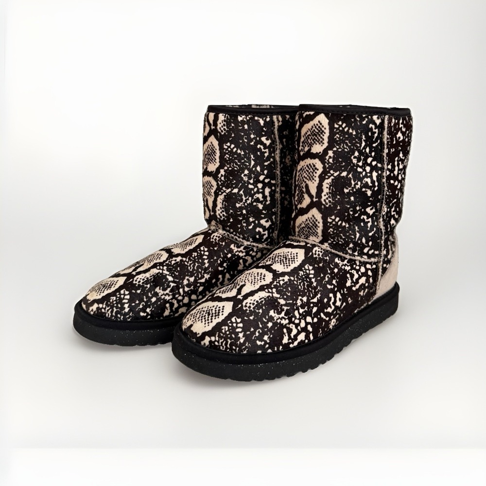 UGG Australia Classic Snake Print Calf Hair Shearling Boots Women's Size 7 EU 38